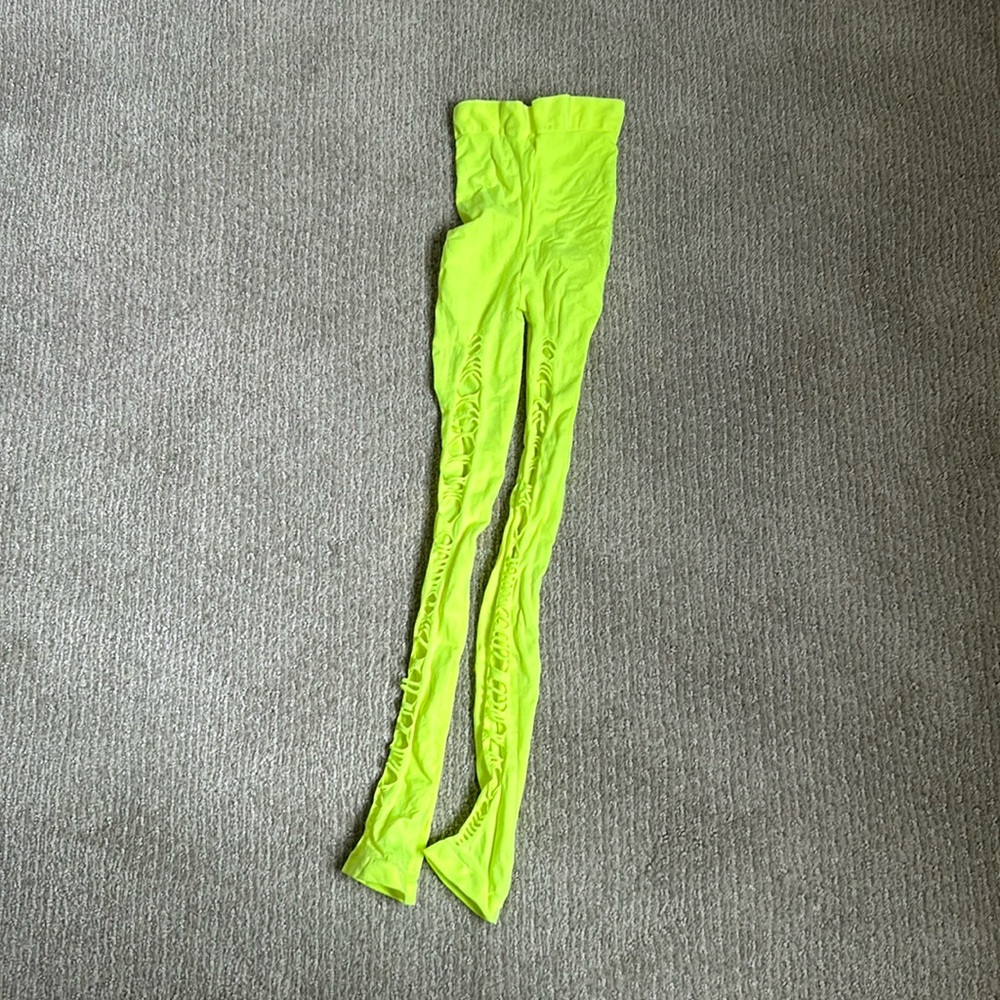 Yellow slashed footless tights